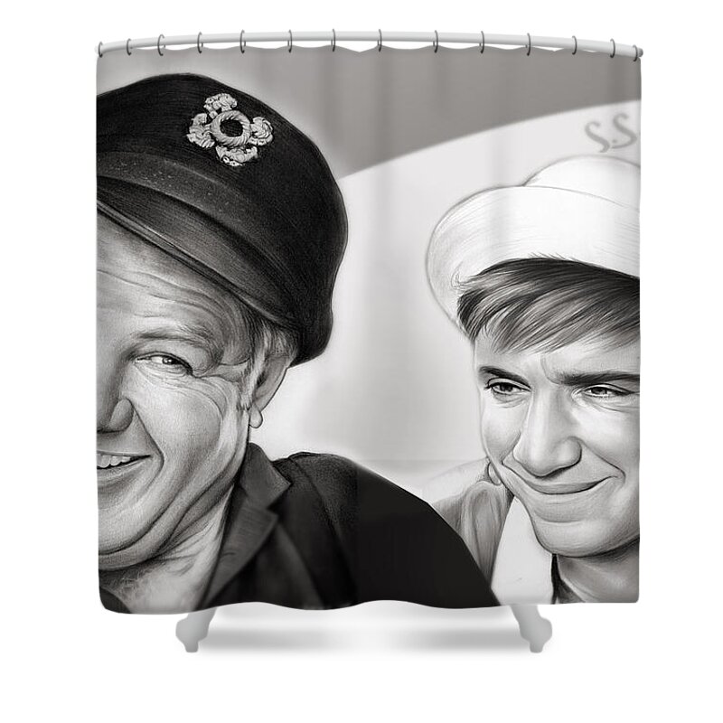 Gilligan's Island Shower Curtain featuring the mixed media The Skipper and Gilligan by Greg Joens