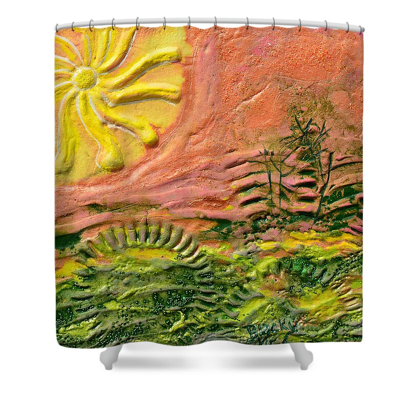 Sunshine Shower Curtain featuring the painting The Sound Of Sunshine by Donna Blackhall