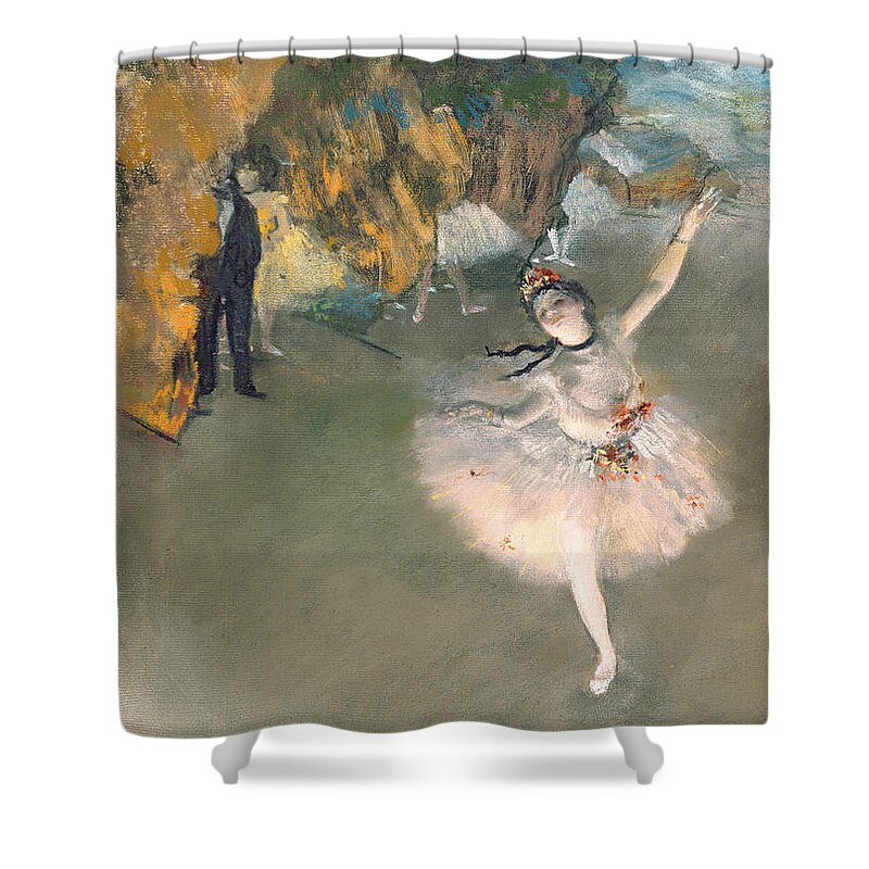 Prima Ballerina; Tutu; Dancing; Elegant; Ballet; Dancer; Dance; Impressionist Shower Curtain featuring the painting The Star or Dancer on the stage by Edgar Degas