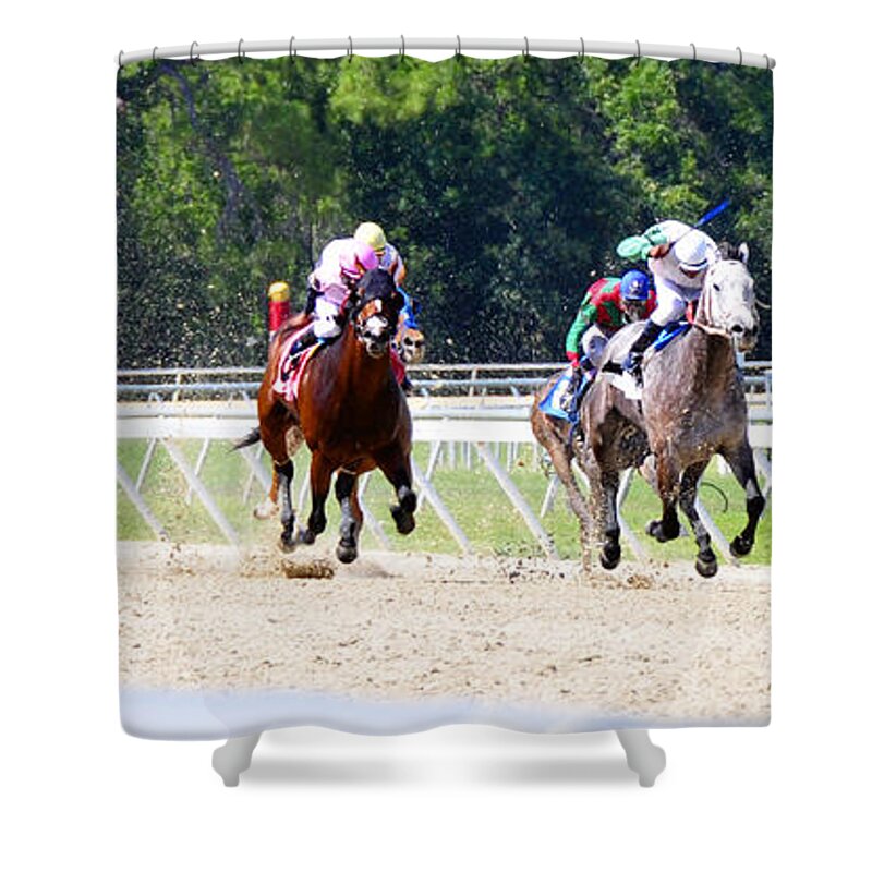 The Stretch Run Shower Curtain featuring the photograph The Stretch Run by David Lee Thompson