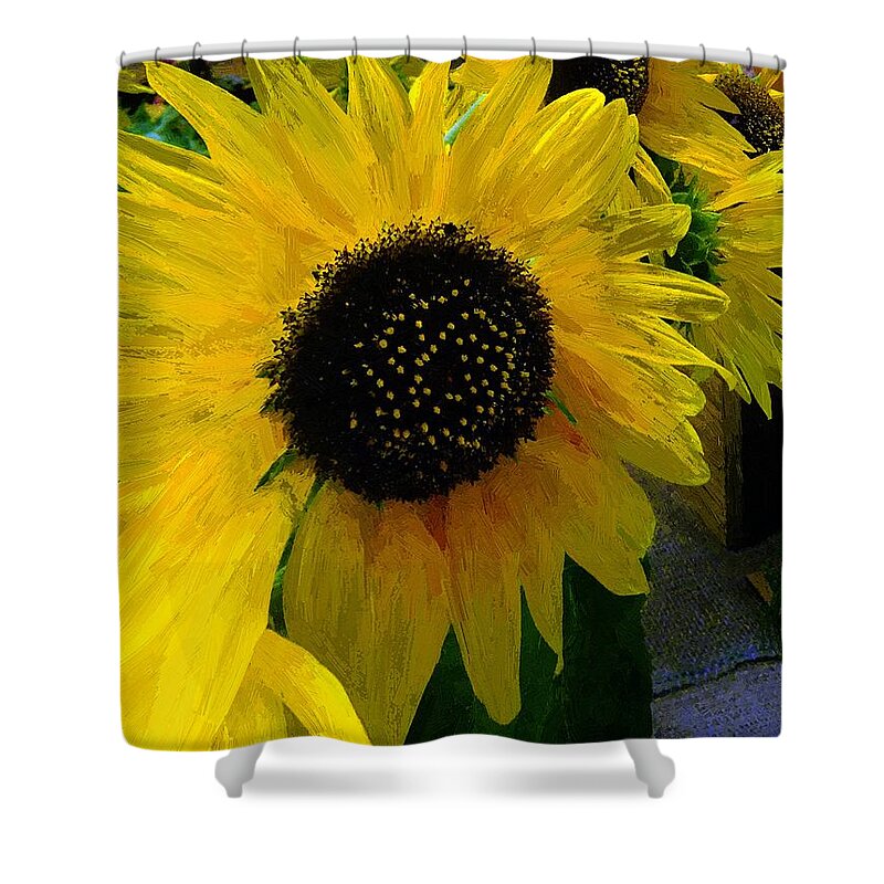 Sunflower Shower Curtain featuring the painting The Sun King by RC DeWinter