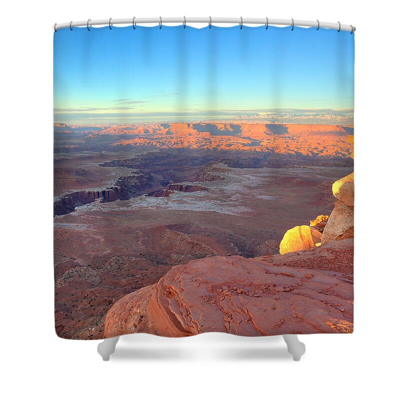 Spring Shower Curtain featuring the photograph The Sun Sets on Canyonlands National Park in Utah by Alan Vance Ley