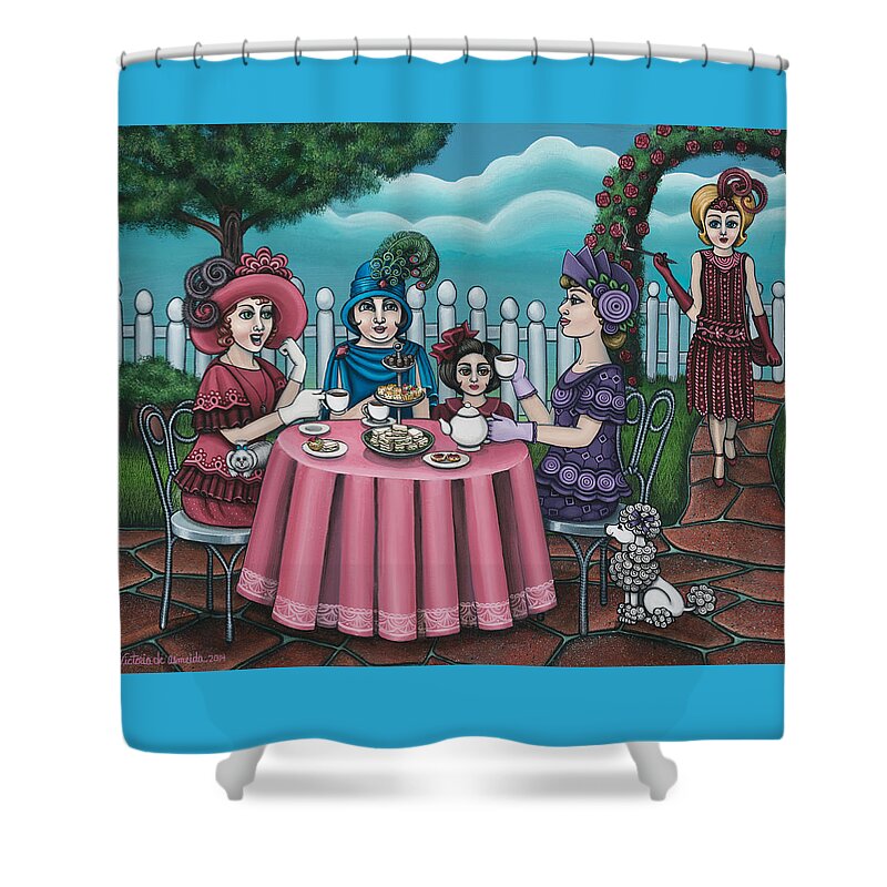 Tea Shower Curtain featuring the painting The Tea Party by Victoria De Almeida