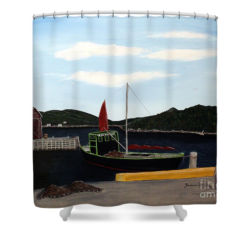 Barbara Griffin Shower Curtain featuring the painting The Tekakwitha - Black Schooner by Barbara A Griffin