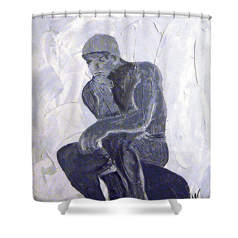 The Thinker Shower Curtain featuring the painting The Thinker by Josie Tokarski