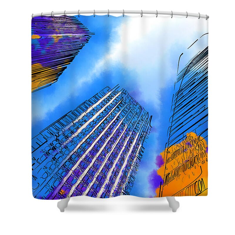 Seattle Shower Curtain featuring the digital art Sketched Towers by Kirt Tisdale
