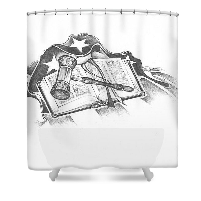 Woodcutter's Revival Shower Curtain featuring the drawing The Trials of Life by Scott and Dixie Wiley