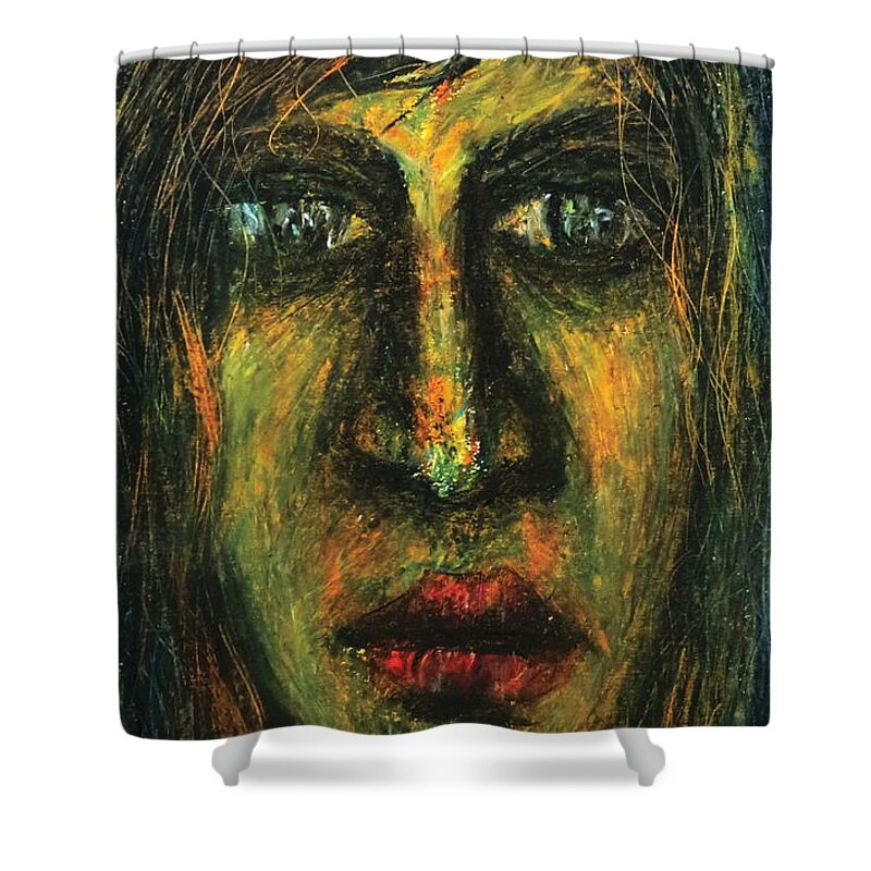 Portrait Shower Curtain featuring the pastel The Unseen - 7 by Rabi Khan