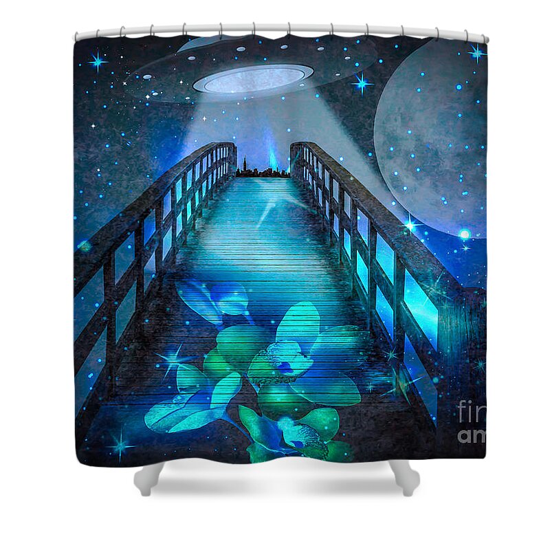 Abstract Shower Curtain featuring the digital art The Visit by Eleni Synodinou