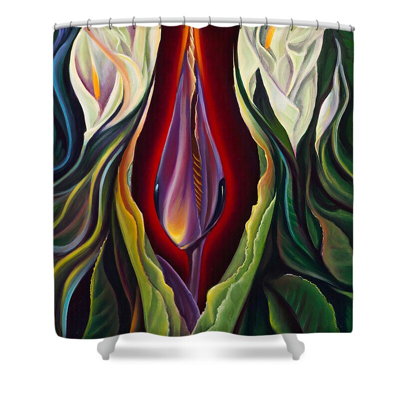 Abstract Shower Curtain featuring the painting The Visitor II by Claudia Goodell