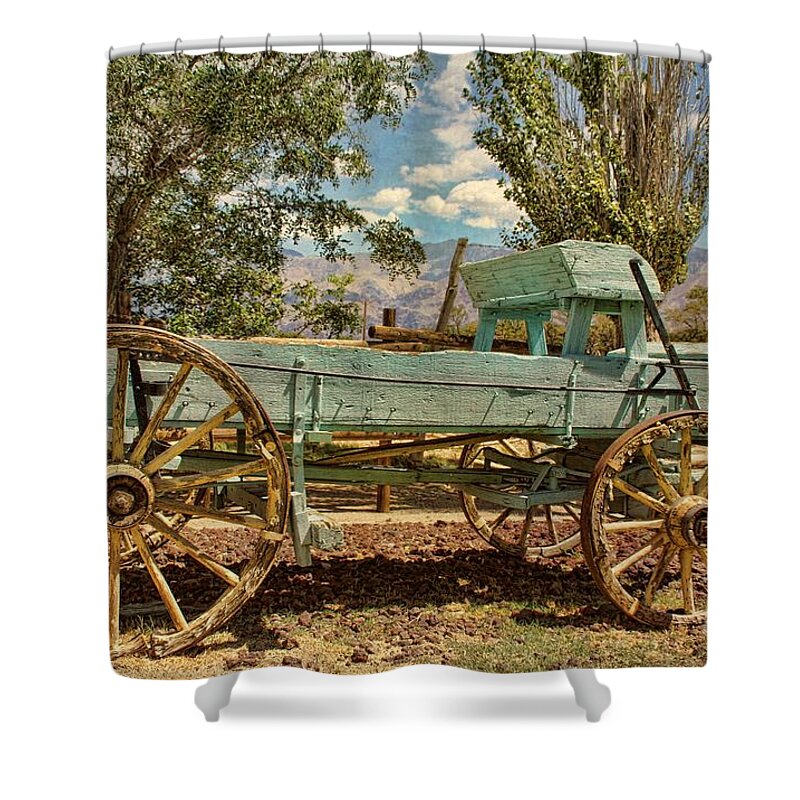 Old Shower Curtain featuring the photograph The wagon 2 by Peggy Hughes