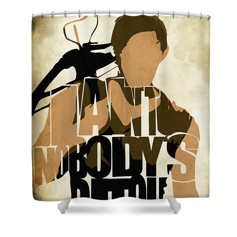 Daryl Dixon Shower Curtain featuring the painting The Walking Dead Inspired Daryl Dixon Typographic Artwork by Inspirowl Design