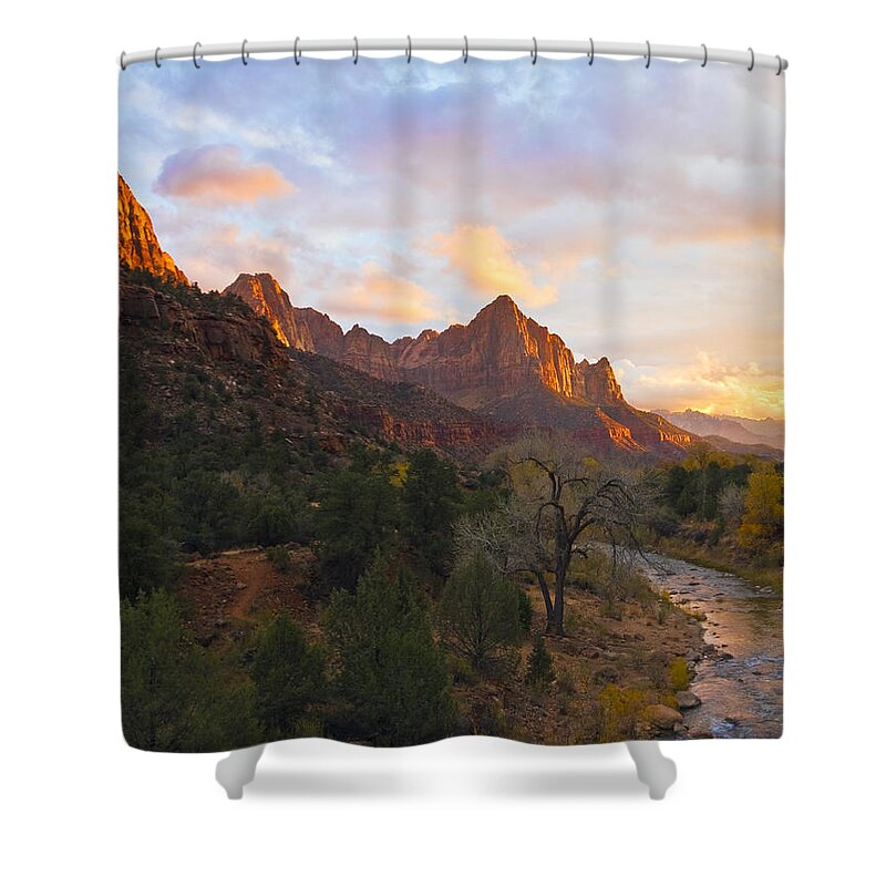 Zion National Park Shower Curtain featuring the photograph The Watchman by Gigi Ebert