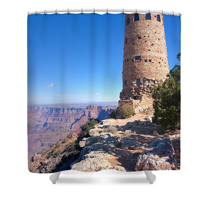 Grand Canyon National Park Shower Curtain featuring the photograph The Watchtower by John M Bailey