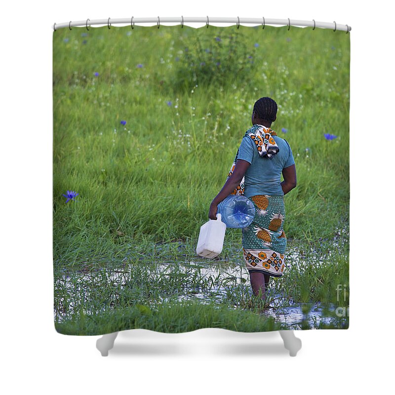 Festblues Shower Curtain featuring the photograph The Water Girl... by Nina Stavlund