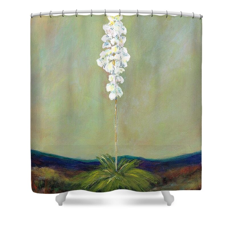 Desert Flowers Shower Curtain featuring the painting The White Yucca by Frances Marino