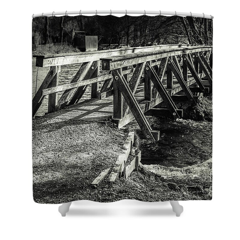 Amper Shower Curtain featuring the photograph The Wooden Bridge by Hannes Cmarits