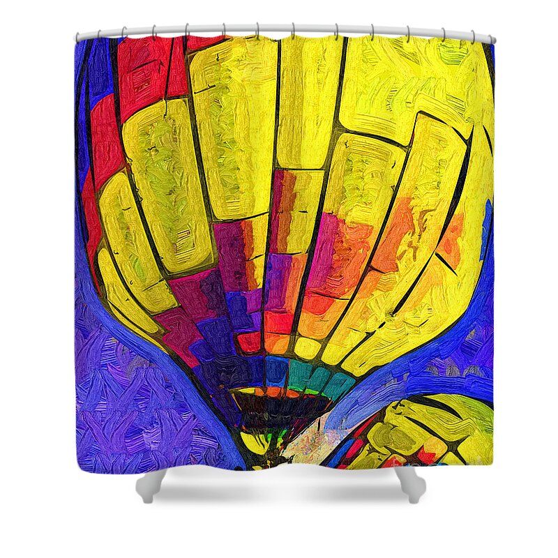 Hot-air Shower Curtain featuring the digital art The Yellow Balloon by Kirt Tisdale