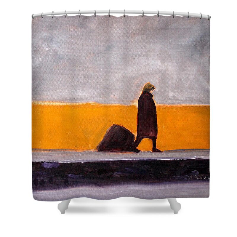 Abstract Shower Curtain featuring the painting The Yellow Wall by Nancy Merkle