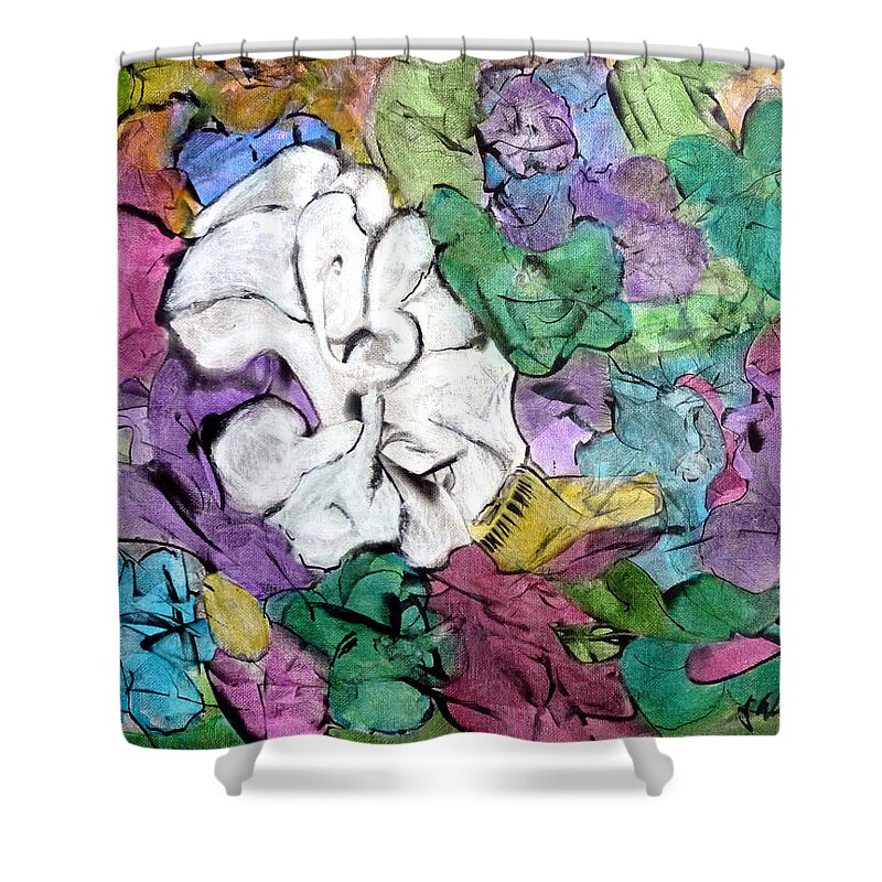 Abstract Shower Curtain featuring the painting There's One In Every Crowd by Jim Whalen