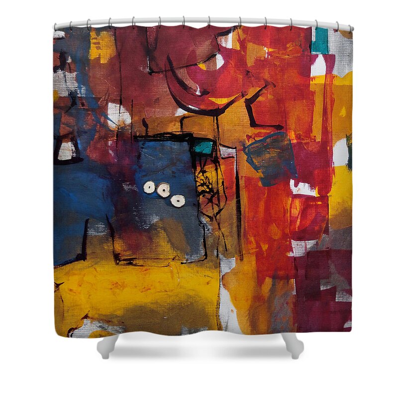 Katie Black Shower Curtain featuring the painting Think Tank by Katie Black