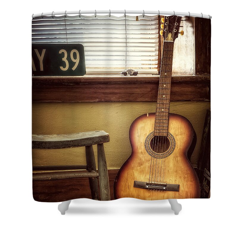 Guitar Shower Curtain featuring the photograph This Old Guitar by Scott Norris