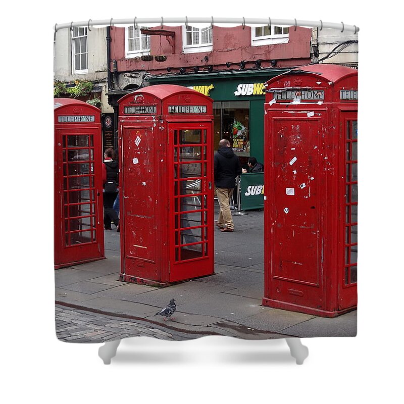 Red Telephone Booths Shower Curtain featuring the photograph Those Red Telephone Booths by Rick Rosenshein
