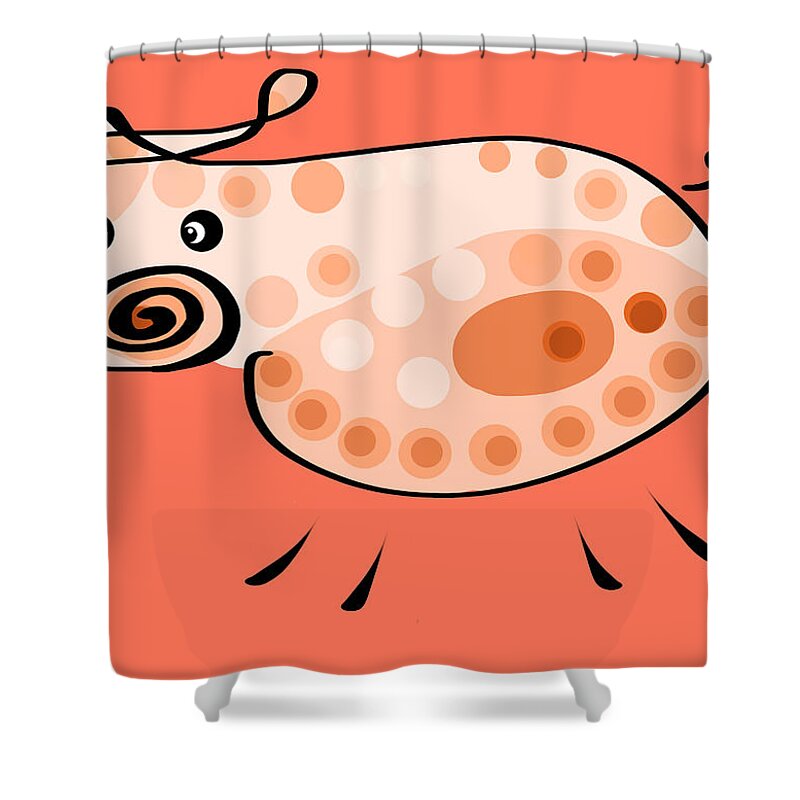 Pig Shower Curtain featuring the digital art Thoughts and colors series pig by Veronica Minozzi