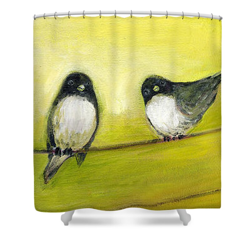 Bird Shower Curtain featuring the painting Three Birds on a Wire No 2 by Jennifer Lommers