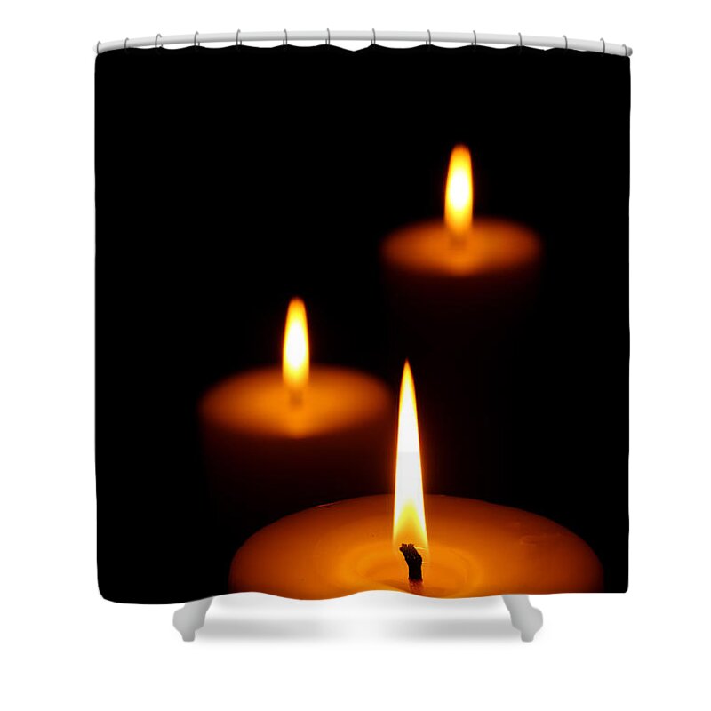 Candle Shower Curtain featuring the photograph Three Burning candles by Johan Swanepoel