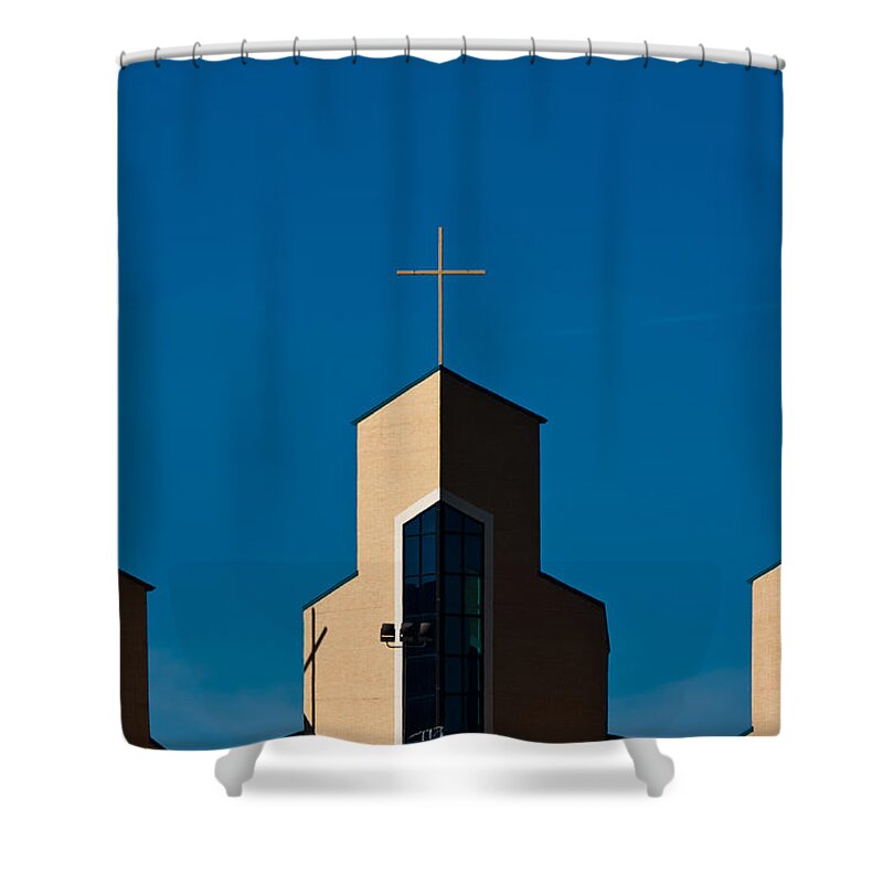 Church Shower Curtain featuring the photograph Three Crosses of Livingway Church by Ed Gleichman
