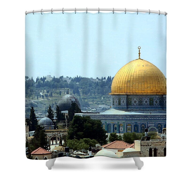 Yellow Shower Curtain featuring the photograph Three Domes by Munir Alawi