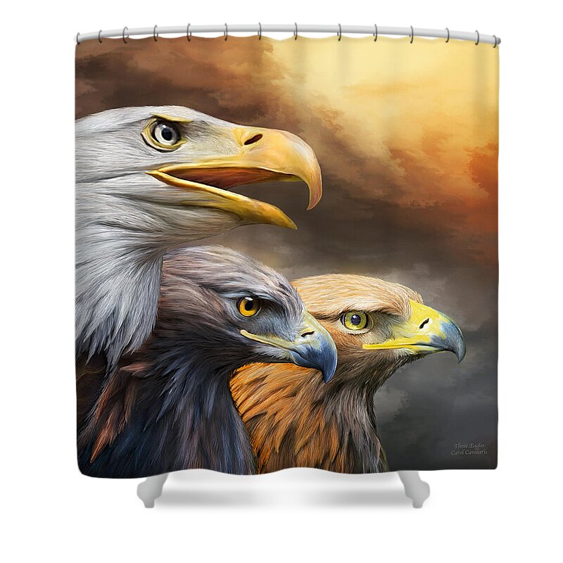 Eagle Shower Curtain featuring the mixed media Three Eagles by Carol Cavalaris