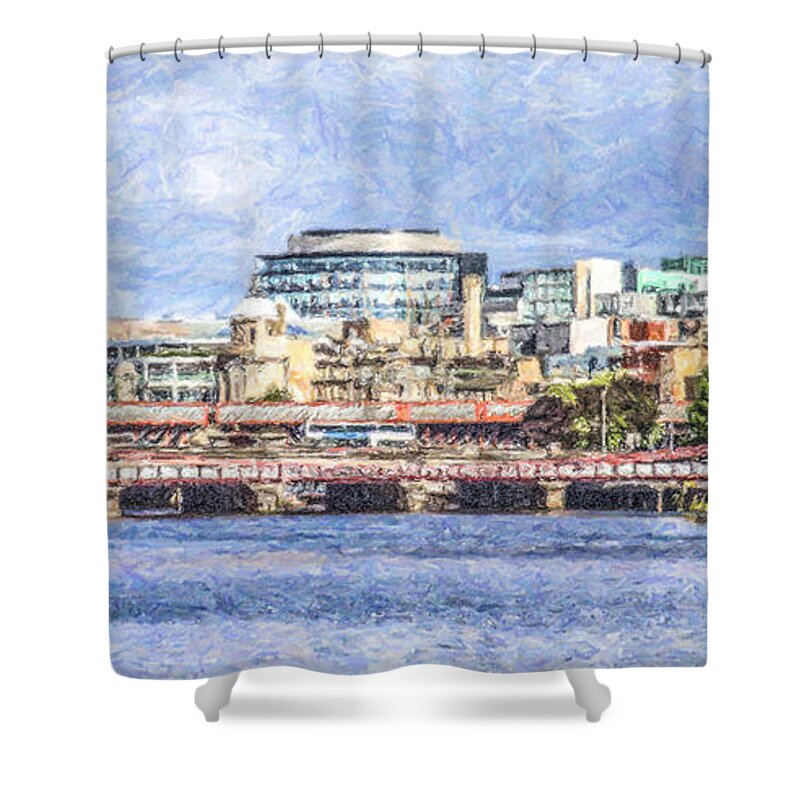 Glasgow Shower Curtain featuring the digital art Three Glasgow Bridges by Liz Leyden