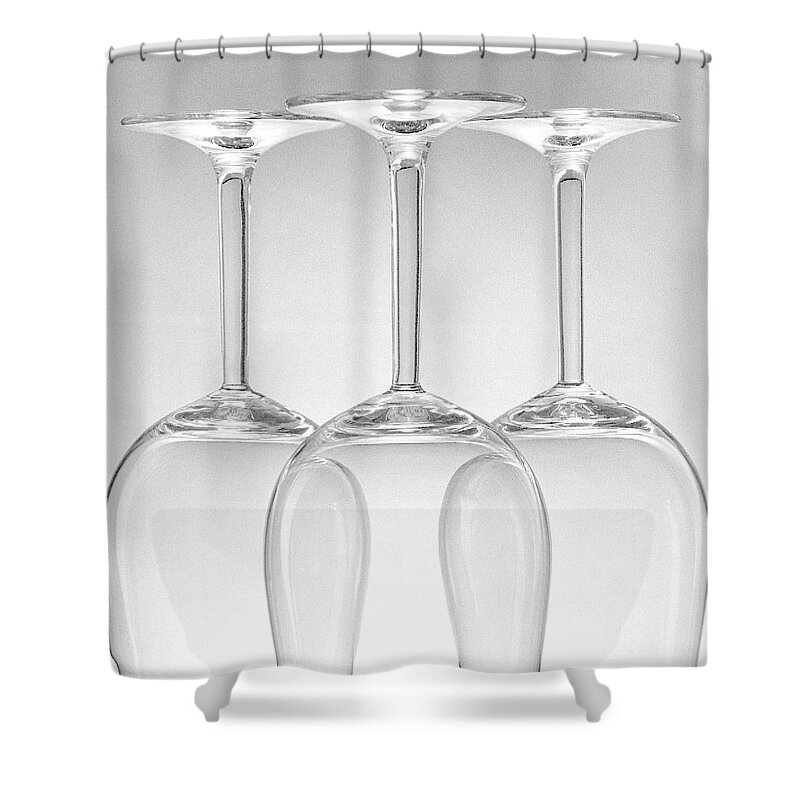 White Background Shower Curtain featuring the photograph Three Glasses B&w by Lisa Karloo Photography