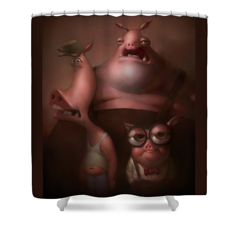Fairytale Shower Curtain featuring the painting Three Little Pigs by Adam Ford