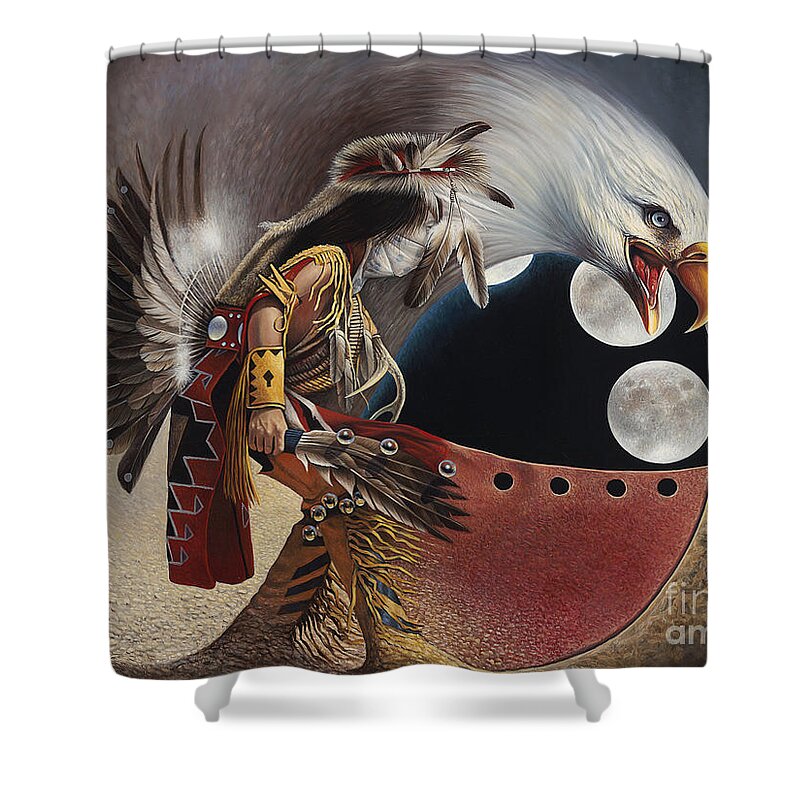 Native-american Shower Curtain featuring the painting Three Moon Eagle by Ricardo Chavez-Mendez