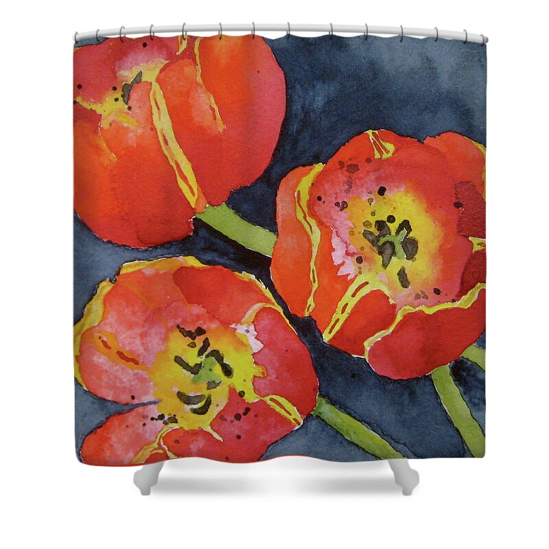 Tulips Shower Curtain featuring the painting Three Sisters by Beverley Harper Tinsley