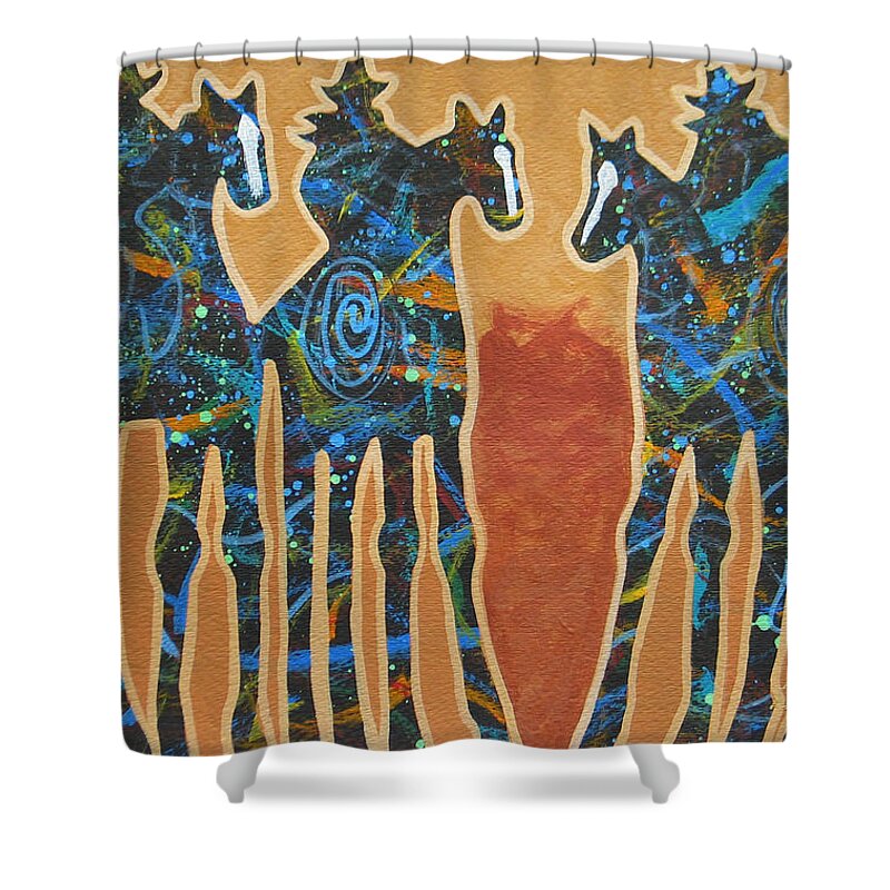 Minimal Western Shower Curtain featuring the painting Three With Rope by Lance Headlee
