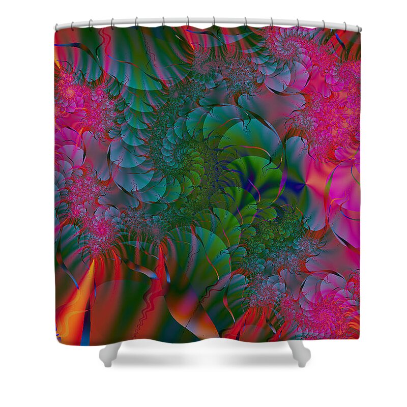 Fractal Art Shower Curtain featuring the digital art Through the Electric Garden by Elizabeth McTaggart