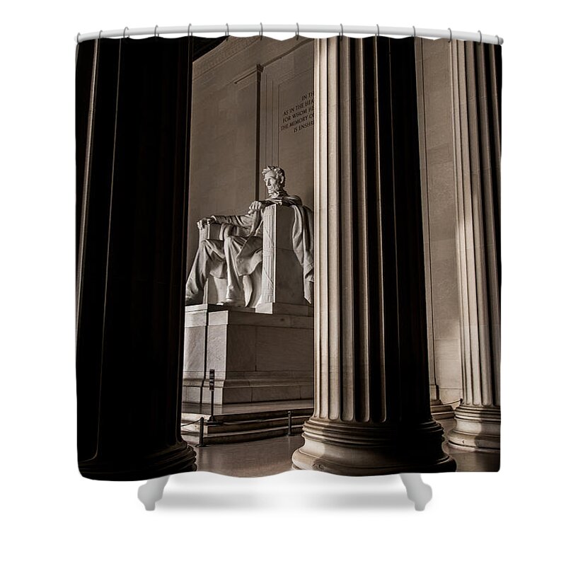 Abraham Lincoln Shower Curtain featuring the photograph Through the Pillars by Joan Wallner