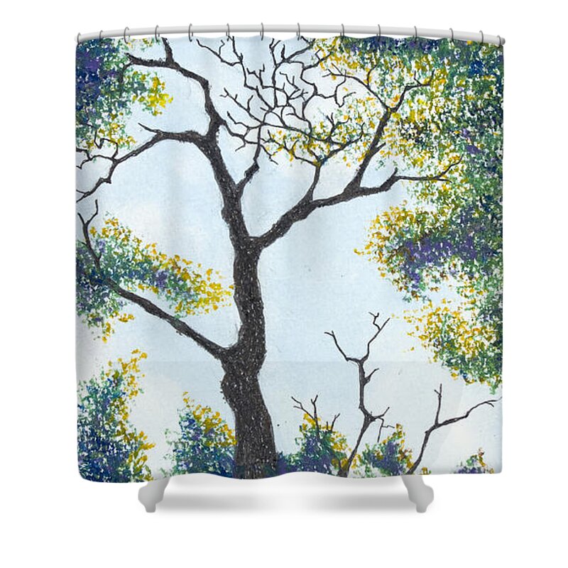 Ozarks Shower Curtain featuring the pastel Through the Tree - Lake of the Ozarks by Michele Fritz