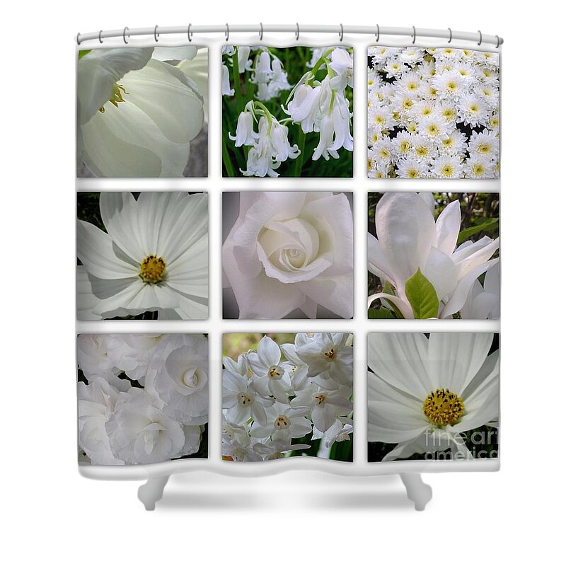 White Flowers Shower Curtain featuring the photograph Through The White Picture Window by Joan-Violet Stretch