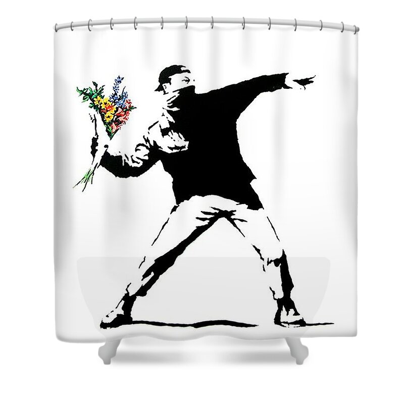 Banksy Shower Curtain featuring the photograph Throwing Love by Munir Alawi