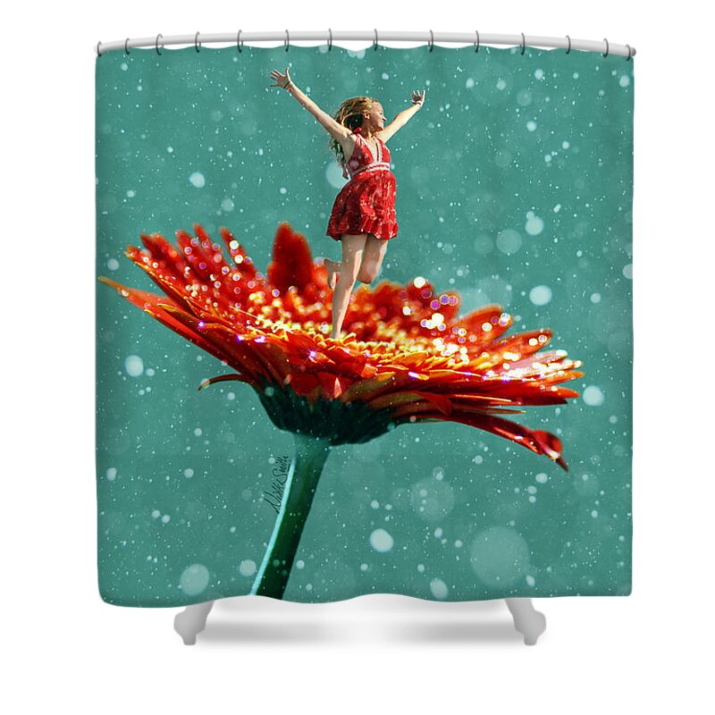 Teal Shower Curtain featuring the digital art Thumbelina All Grown Up by Nikki Marie Smith