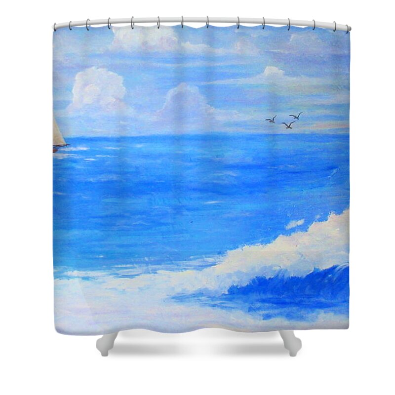 Painting Shower Curtain featuring the painting Thunder Heads at Sea by Ashley Goforth
