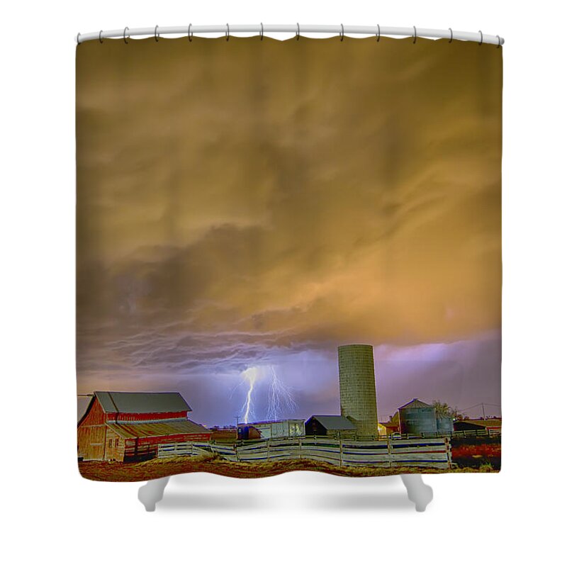 Lightning Shower Curtain featuring the photograph Thunderstorm Hunkering Down On The Farm by James BO Insogna