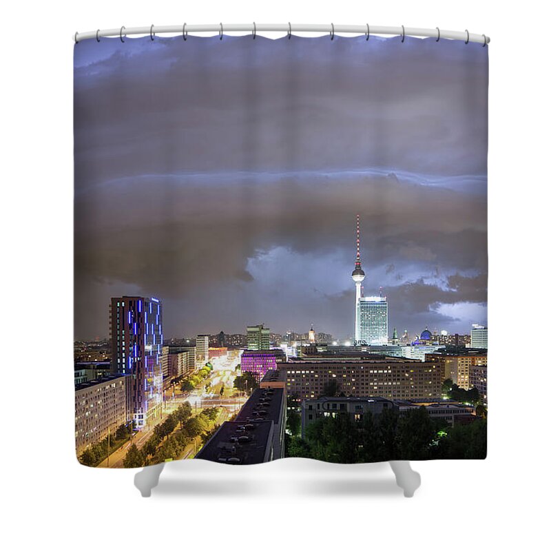 Berlin Shower Curtain featuring the photograph Thunderstorm With Berlin Skyline by Spreephoto.de