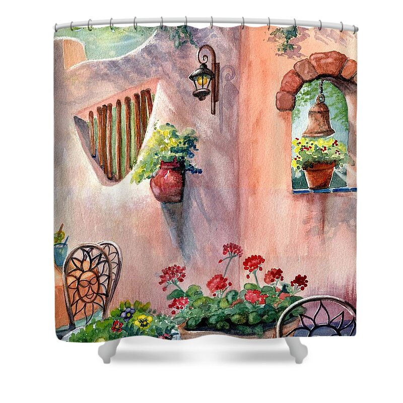 Tia Rosa's Shower Curtain featuring the painting Tia Rosa's by Marilyn Smith