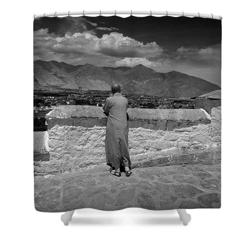 Chinese Culture Shower Curtain featuring the photograph Tibetan Monk by By Ak Wong